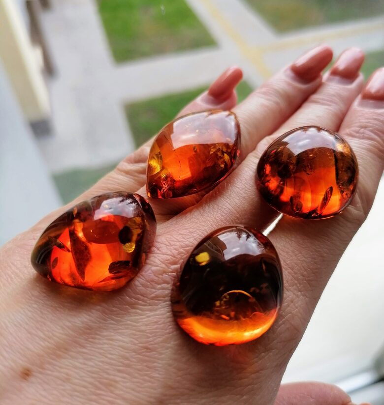 Freeform Cognac Baltic Amber Cabochons with Flat Back
